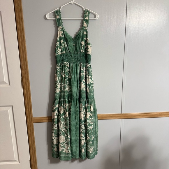 green emerald velvet dress Entro Blue & Green Floral Cotton Tiered Midi Dress